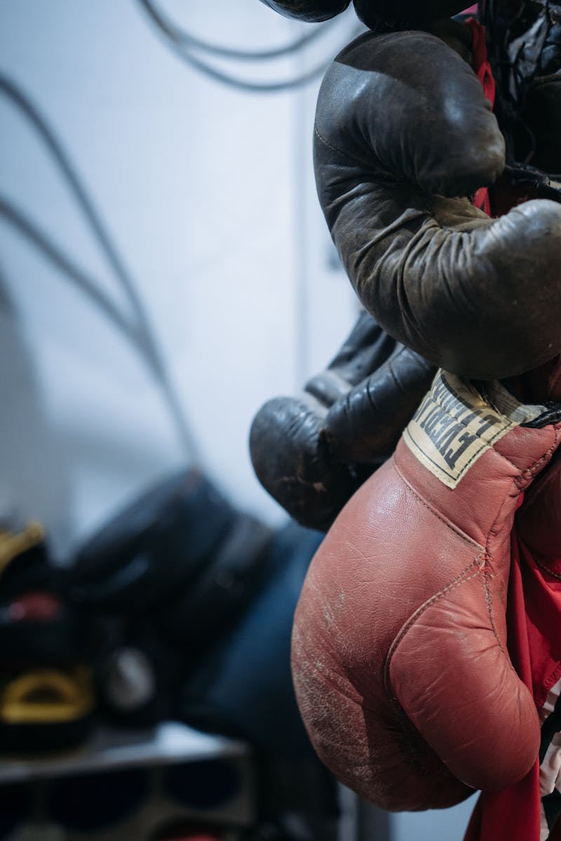 Boxer in training with boxing gloves