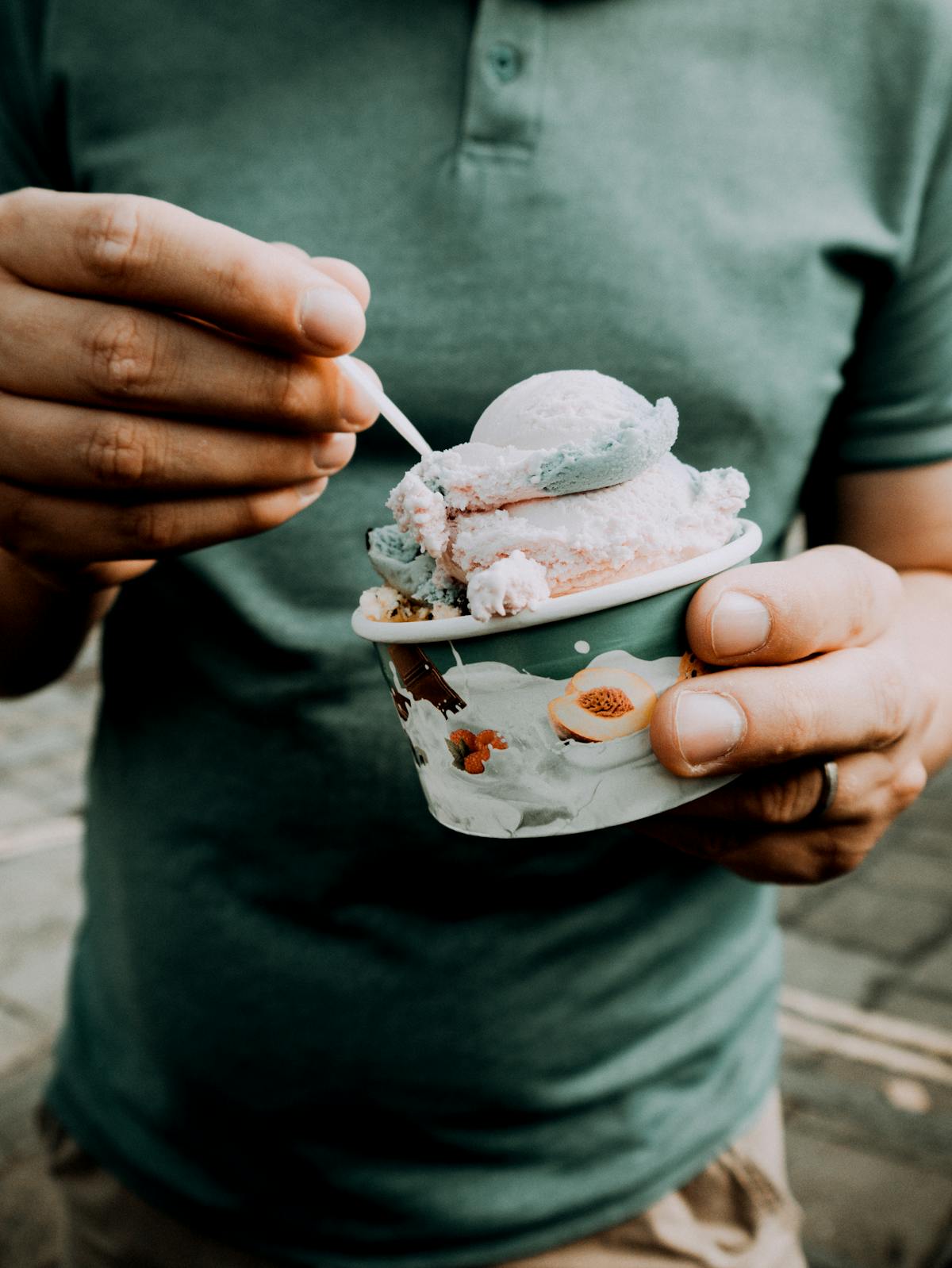 Colourful scoops of ice cream in a bowl