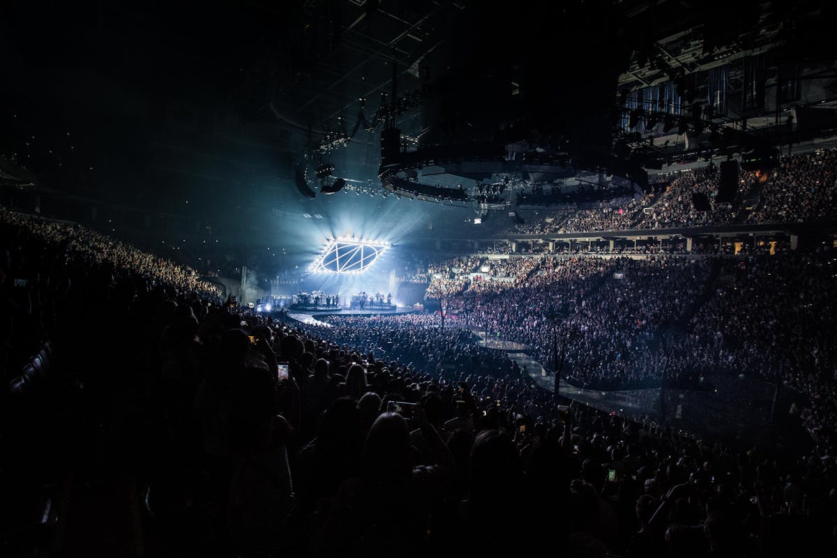 Pop music concert stage with colourful lights