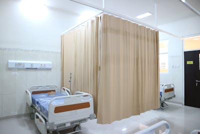Hospital corridor with medical staff