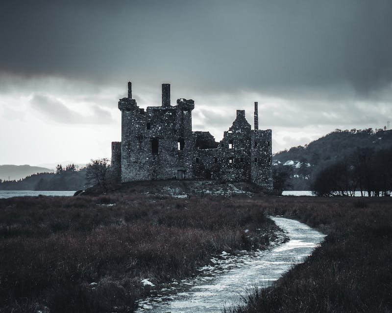 Dramatic castle at night with mystery atmosphere